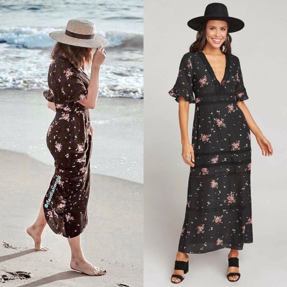 New SHOW ME YOUR MUMU Dancing Floral Ruffle Sleeve Maxi Dress in Black - Picture 1 of 11